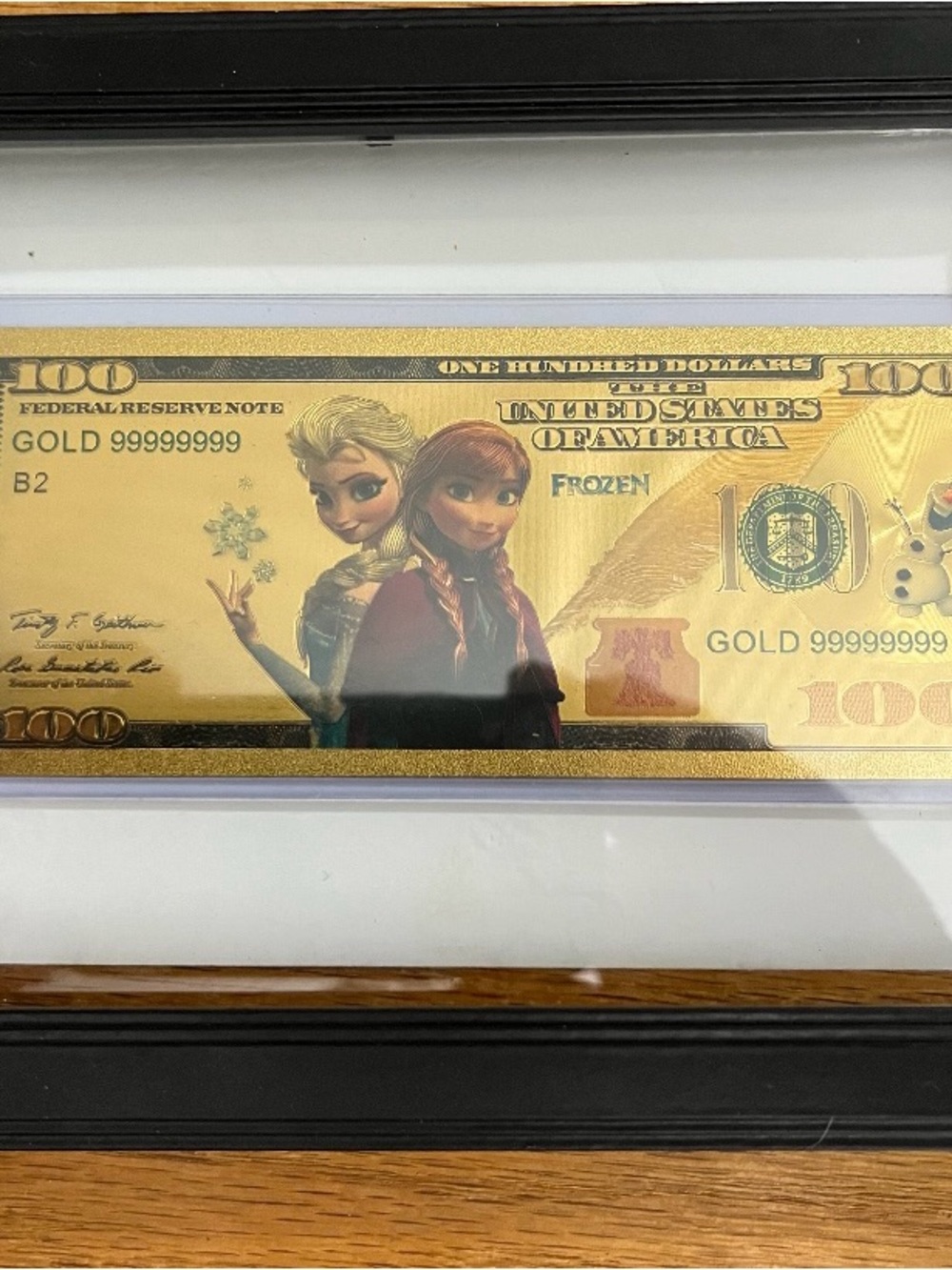 Frozen Anna & Elsa Gold Novelty $100 Bill